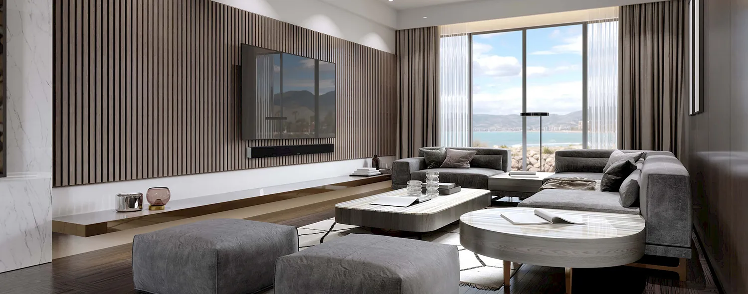 Monitor Audio SB-4 soundbar pod velikim televizorjem