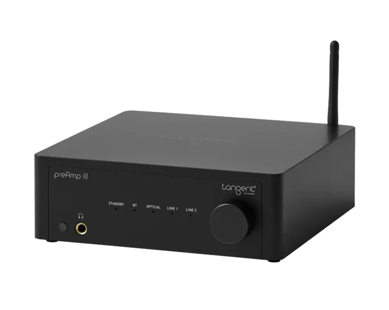 Tangent PreAmp III stereo predojačevalnik z 24/192 DAC, Bluetooth aptX HD, MM phono vhodom in XLR izhodi. Popoln nadzor Hi-Fi sistema.